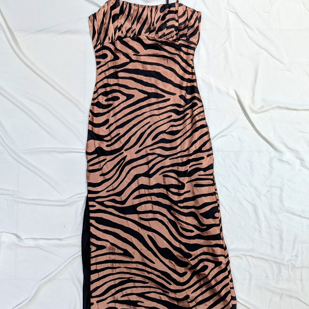 Hutch Pink and Black Zebra-Print Midi Slip Dress with Side Slit - Picture 2 of 7